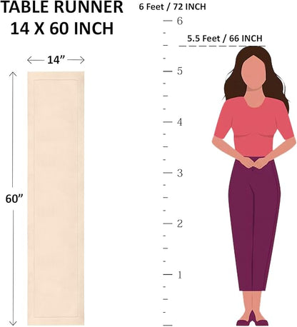 Solino Home Linen Table Runner 60 Inches - 100% Pure Linen Avocado and Natural Short Table Runner 14 x 60 Inch Ideal for Dresser and Coffee Tables - Contempo - Winter