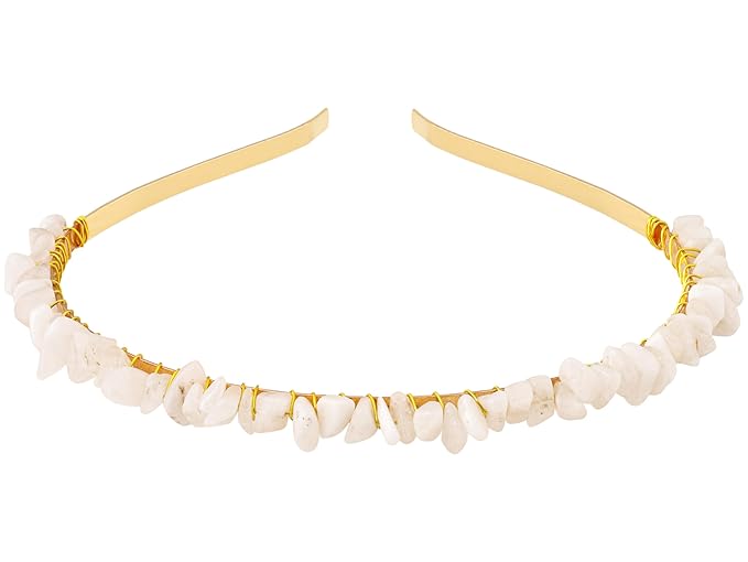 MINACHI Created White Quartz Chip Hairband – Boho Bridal Accessories Gold-tone Wire Wrapped Hairband for Women
