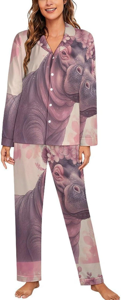 Lemons Leaves Ceramic Style Womens Pajama Set Long Sleeve Pajamas Top And Pants Soft Loungewear Pjs Sets