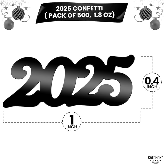 KatchOn, Shiny Black Grad Confetti 2025 - Pack of 500 | Graduation Confetti Class of 2025 Decorations | Graduation Decorations 2025 | Prom Decorations 2025