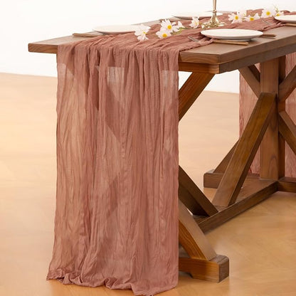 Socomi Dusty Rose Fall Thanksgiving Cheesecloth Table Runner Boho Rustic Gauze 120 inch 10FT Cheese Cloth Runner for Wedding Party Baby Shower Birthday Home Decor Holiday Decorations
