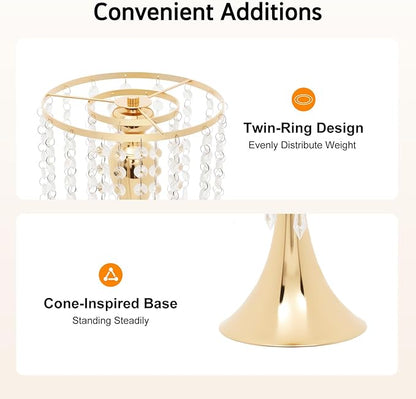 Wedding Centerpieces Gold Vases,10PCS Metal Flower Candle Holder with Sparkling Crystal Beads,Crystal Flower Vase Metal Flowers Stand for Party Tables Decorations (10PCS-Gold-13cm)