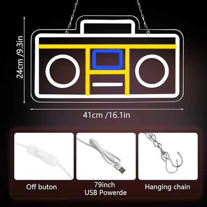 Retro Radio Neon Sign Vintage Yellow Radio Neon LightUSB Neon Signs for Game Room Decor 80s Music Neon Light Sign for Bedroom Retro Cafe Party Decoration
