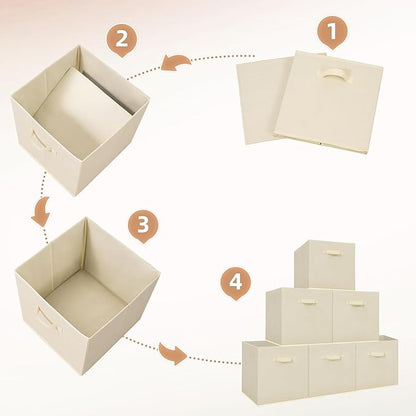 STORAGE MANIAC Storage Cubes, 13 Inch Collapsible Storage Bins with Handles, 6 Pack Fabric Foldable Bins for Organization, Durable Storage Bins for Closet, Shelves, Offices, Toys, 6-Pack Beige