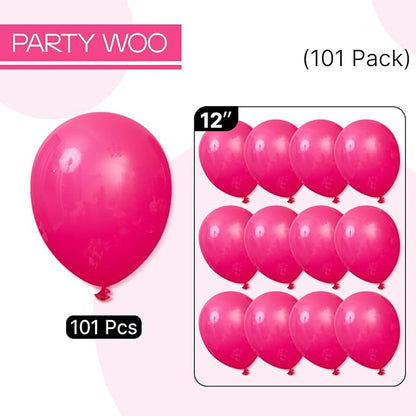 PartyWoo Hot Pink Balloons 101pcs 12 Inch Magenta Fuchsia Balloons for Baby Shower Gender Reveal Engagement Bachelorette Wedding Bridal Shower Anniversary Birthday Party Decorations Pink-Y12