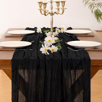 Socomi Black Halloween Table Runner Boho Rustic Gauze Fall Thanksgiving 120 inch 10FT Cheese Cloth Runner for Wedding Party Baby Shower Birthday Home Decor Holiday Decorations