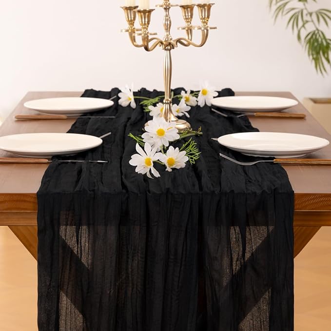 Socomi 6pcs Black Fall Thanksgiving Cheesecloth Table Runner Boho Rustic Gauze 120 inch 10FT Cheese Cloth Runner for Wedding Party Baby Shower Birthday Home Decor Holiday Decorations