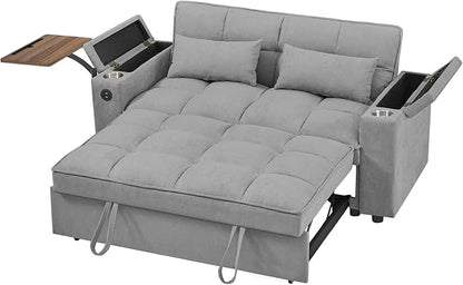 65'' 3-in-1 Folding Convertible Sofa Bed, Queen Size Pullout Sofa, Modern Chenille Fabric, 360° Swivel Side Table, Easy Assembly, Perfect for Living Room