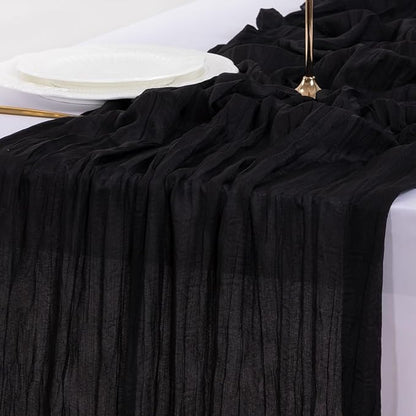 Socomi 10pcs Black Cheesecloth Table Runner Boho Rustic Gauze Fall Thanksgiving 120 inch 10FT Cheese Cloth Runner for Wedding Party Baby Shower Birthday Home Decor Holiday Decorations