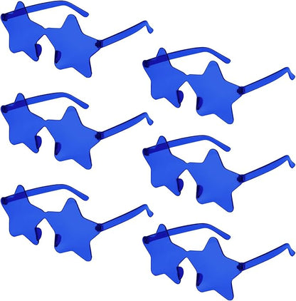 NACHLYNN 6 Pcs Rimless Star Shaped Sunglasses Dark Blue Transparent Sunglasses Pentagram Glasses for Party Favor Cosplay