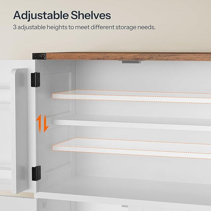 HOOBRO Bathroom Storage Cabinet, Farmhouse Freestanding Floor Cabinet with 2 Extra Hidden Storage Doors, Adjustable Shelves, Large Capacity, Easy Assembly, 11.8 x 23.6 x 43.5 Inches, White and Walnut