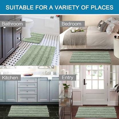 H.VERSAILTEX Bathroom Rugs Bath Rug Set 2 Piece Bathroom Contour Rug Toilet Mat Sets Non Slip Contour Bath Rug Ultra Thick Water Absorbent Striped Bath Mats Washable(20" x 32" Plus 20" x 20" U, Sage)