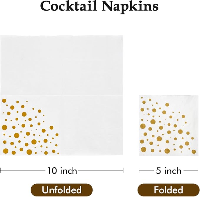 Vplus 100 Pack Cocktail Napkins Paper, 3-Ply Beverage Napkins, Disposable Gold Square Napkins, Perfect for Restaurant, Event, Bar, Wedding, Baby Shower and Birthday Party