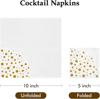 Vplus 100 Pack Cocktail Napkins Paper, 3-Ply Beverage Napkins, Disposable Gold Square Napkins, Perfect for Restaurant, Event, Bar, Wedding, Baby Shower and Birthday Party