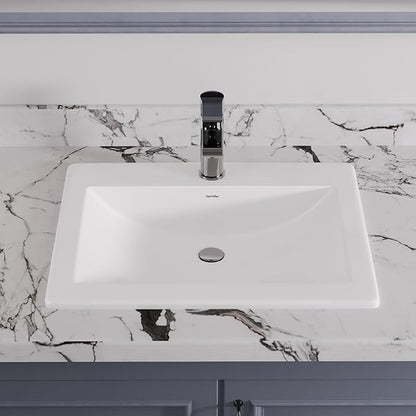 DeerValley Compact Rectangle Drop-In Sink 21x18 Inch, White Ceramic Bathroom Basin with Overflow Guard