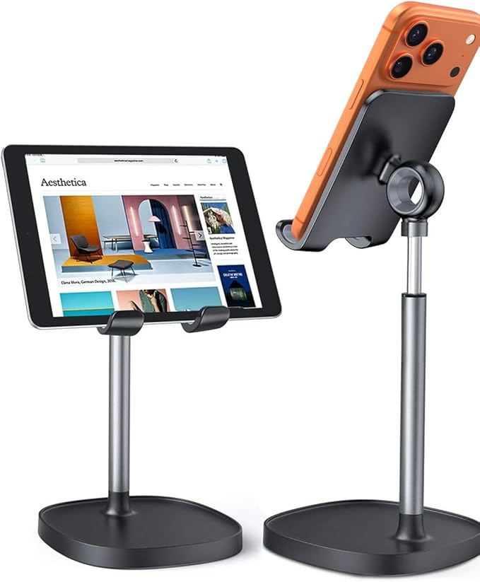LISEN Cell Phone Stand Phone Holder for Desk Office Decor, Office Desk Accessories Gifts Women PC Gaming Essentials iPhone Stand Gadgets Men Fit OtterBox Case Switch iPad Air Tablet 4-10 in