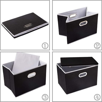 PRANDOM Large Foldable Storage Boxes with Lids [5-Pack] Organizer Containers Baskets Cube with Cover for Home Bedroom Closet Office Black17.7x11.8x11.8 For 6+ Year Old Boys and Girls