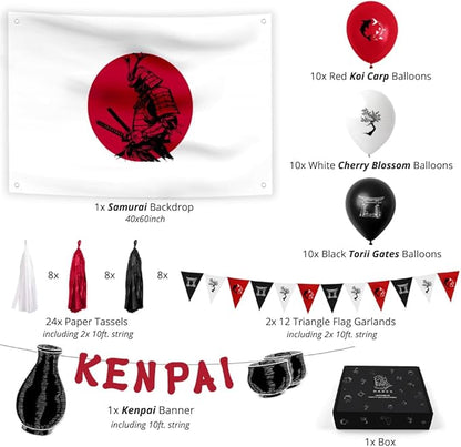 Hades Hibachi Party Decorations – Japanese Birthday Supplies – Japan Theme Decor – Party Supplies for Adults and Kids – Koi Fish Garland – Samurai Flag Backdrop – Cherry Blossom Décor