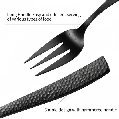 Silverware 45-Piece Matte Black Hammered Flatware Set with Serving Utensils, Stainless Steel Thick Handle Matte Polished Cutlery Set for Wedding Hotel Restaurant, Service for 8