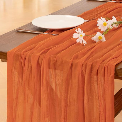 Socomi 6pcs Orange Cheesecloth Table Runner Fall Thanksgiving Boho Rustic Gauze 120 inch 10FT Cheese Cloth Runner for Wedding Party Baby Shower Birthday Home Decor Holiday Decorations