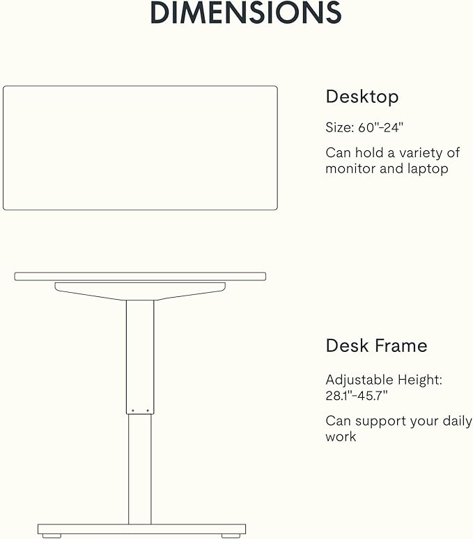FLEXISPOT EN1 One-Piece Standing Desk with 1-Inch Thick Desktop, 60"x24" Electric Height Adjustable Desk for Home Office & Multi-Device Workstations, Gray Wood
