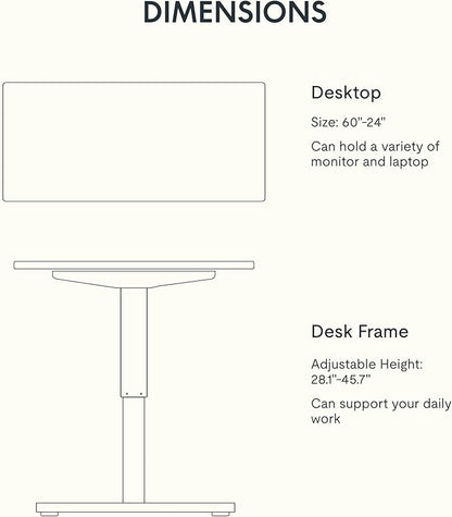 FLEXISPOT EN1 One-Piece Standing Desk with 1-Inch Thick Desktop, 60"x24" Electric Height Adjustable Desk for Home Office & Multi-Device Workstations, Gray Wood