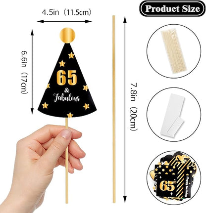 LINGTEER Happy 65th Birthday Party Photo Booth Props,Cheers to 65th Birthday 65th Years Old Bday Party Centerpieces Props Decorations Sign.
