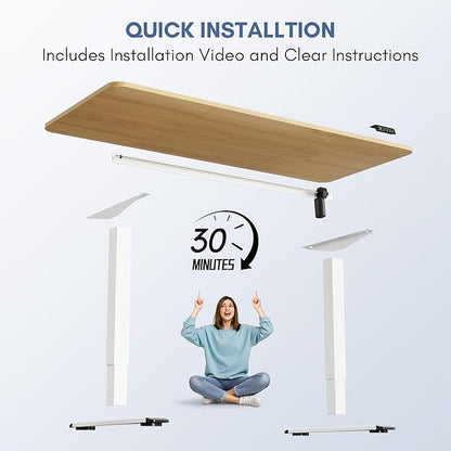 Furmax Electric Height Adjustable Standing Desk Large 63 x 24 Inches Sit Stand Up Desk Home Office Computer Desk Memory Preset with T-Shaped Metal Bracket, Wood
