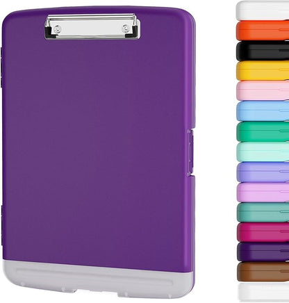 Piasoenc Clipboard with Storage, 8.5 x 11 Organization Box with Pen Holder and A4 Legal Paper Folder, Folio & Side-Opening, Low Profile Clip,for Nurses,Teachers, Size 14 x 9.6 x 1.2 in, Deep Purple