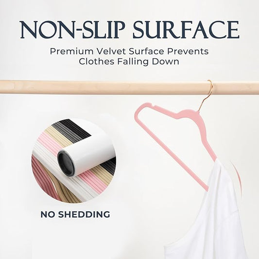 HOUSE DAY Pink Velvet Hangers 360 Pack, Premium Non-Slip Felt Clothes, Sturdy Heavy Duty Coat, Durable Hangers for Suits, Space Saving with No Hanger Mark, 360° Swivel Rotating Rose Gold Hook