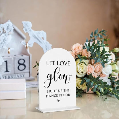 Let Love Glow Sign Wedding,Wedding Table Signs for Engagement Bridal Shower Ceremony Reception Event Party Acrylic Decor