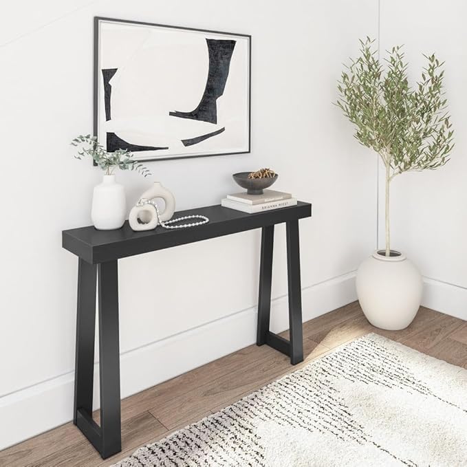 Plank+Beam Solid Wood Console Table, 46 Inch, Sofa Table, Narrow Entryway Table for Hallway, Behind The Couch, Living Room, Foyer, Easy Assembly, Black