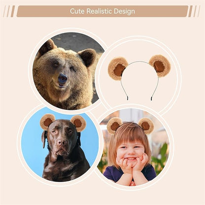 Beviliu Brown Bear Ears Cute Headband Fluffy Hairband, Animal Head Wear for Party Celebrations Halloween