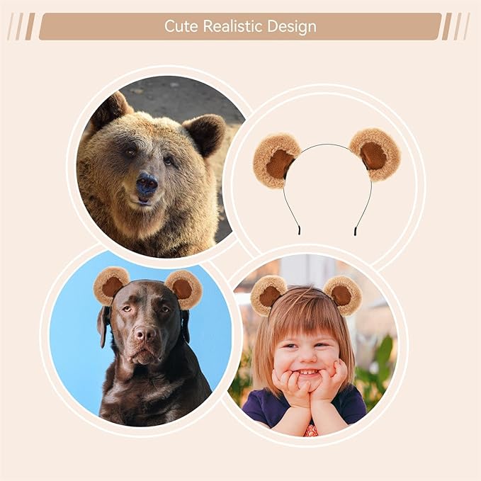 Beviliu Brown Bear Ears Cute Headband Fluffy Hairband, Animal Head Wear for Party Celebrations Halloween