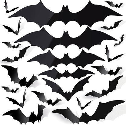 FANDAMEI 140PCS Bats Halloween Decoration, 5 Sizes Bats Wall Decor Party, 3D Bat Wall Decor for Halloween Decorations Indoor Outdoor. Black Sticky Bats Home, Bat Stickers for Window(140PCS)
