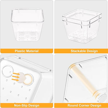 SMARTAKE 13-Piece Drawer Organizers with Non-Slip Silicone Pads, 5-Size Desk Bathroom Drawer Organizer Trays Storage Tray for Makeup, Jewelries, Utensils in Bedroom Dresser, Office and Kitchen, Clear