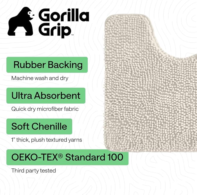GORILLA GRIP Bathroom Rug Sets, Soft Chenille 2 Piece Area Rugs Set, Toilet Base Mat and 30x20 Carpet, Absorbent Microfiber Washable Mats Dry Quickly, Home Décor and Bath Room Accessories, Ivory