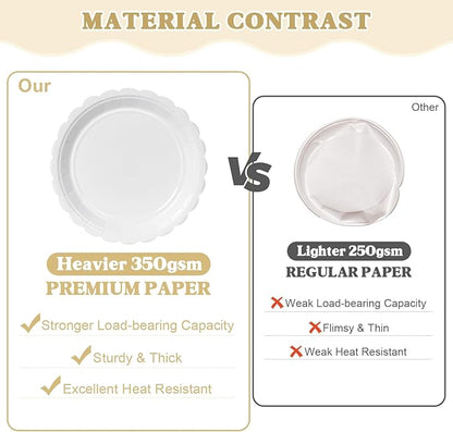 Vyntra 350 PCS Disposable Plates for Party, Paper Plates & Napkins Set with Cups, Knives, Forks, Spoons, 7'' Dessert and 9'' Dinner Plates for Wedding, Birthday, New Year’s Eve, Christmas - White