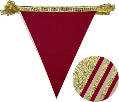 Burgundy Beige Gold Party Pennant Banner Flag Maroon Gold Hanging Glitter Paper Triangle Bunting for Graduation Birthday Bridal Shower Wedding Bachelorette Anniversary Baby Shower Party Decorations