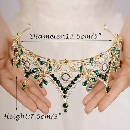 Wekicici Baroque Queen Crown Green Crystal Tiara Rhinestone Princess Wedding Headband for Women Birthday Pageant Party(Green)