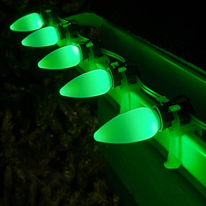 Wintergreen Lighting C9 OptiCore LED Commercial Outdoor Christmas Lights – Heavy Duty Christmas String Lights; Green Wire (50 Lights, 50 ft, Green Smooth/Opaque)