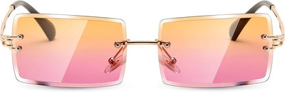 FEISEDY Vintage Rimless Sunglasses Rectangle Frameless Candy Color Glasses Women Men B2642
