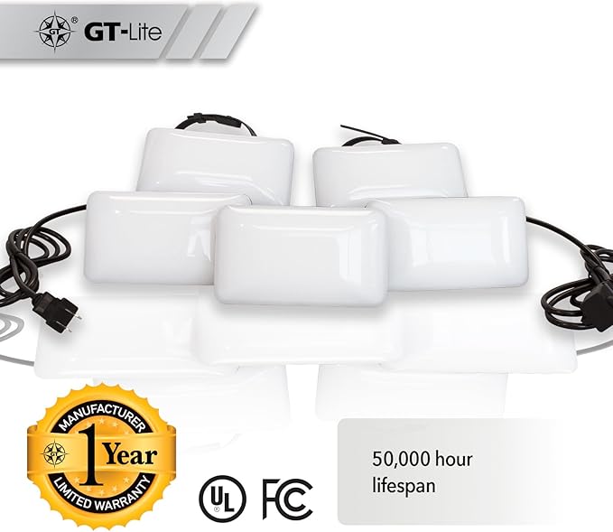 GT-Lite 50FT LED Work Light 7500 Lumen 75W LED Damp Location Construction String Lights Linkable for Jobsite Lighting, Adjustable, ETL Listed (5 Light Heads) (7500 Lumen)