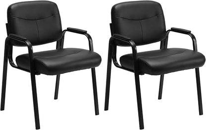 OLIXIS Office Waiting Room Chairs Set of 2, Leather Desk Reception Guest Stationary Side Chair with Padded Arms for Home Conference Lobby Medical Clinic