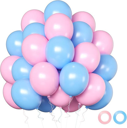 Pink and Blue Balloons, 50 Pcs 12 Inch Pink Blue Party Balloons With Pink Blue Latex Balloon Ribbon Pink blue Balloons for Birthday Baby Shower Gender Reveal Wedding Party Decoration