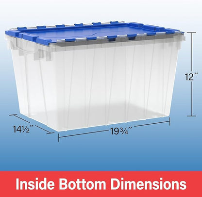 Akro-Mils KeepBox 12 Gallon Storage Container, Nesting and Stackable Plastic Storage Box with Lid Attached, Organizer Tote for Garages, Closets, and Moving, 21-1/2" x 15" x 12-1/2", Red/Green