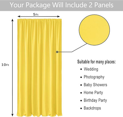Hiasan Yellow Backdrop Curtains for Parties, Polyester Photography Backdrop Drapes for Family Gatherings, Wedding Decorations, 5ftx10ft, Set of 2 Panels