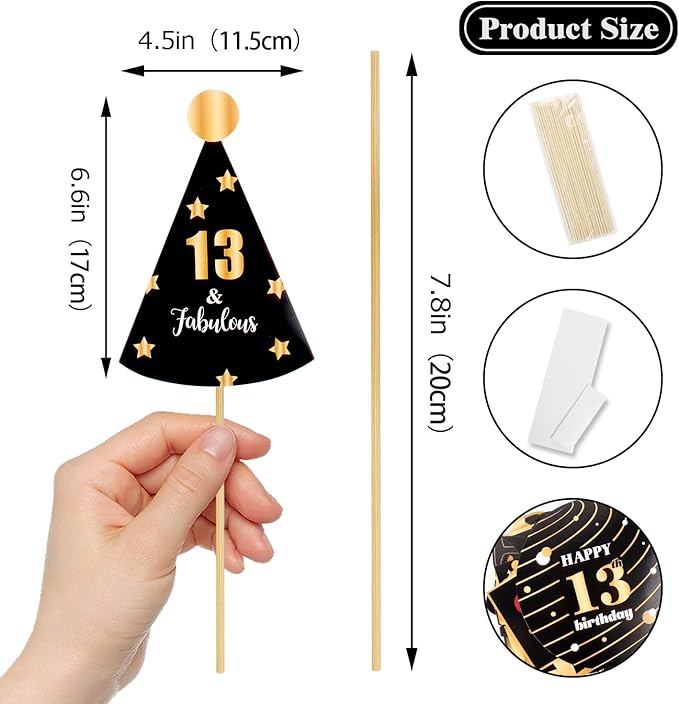 LINGTEER Happy 13th Birthday Party Photo Booth Props,Cheers to 13th Birthday Thirteen Years Old Bday Party Centerpieces Props Decorations Sign.
