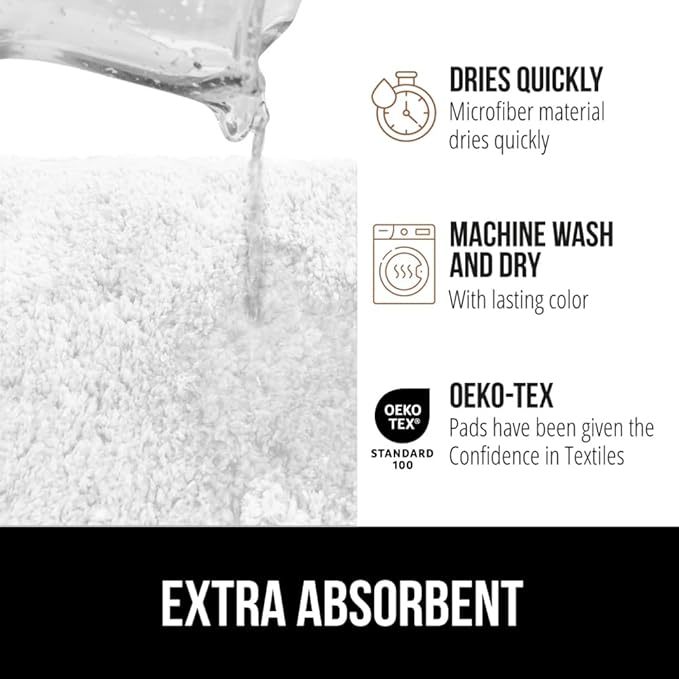 GORILLA GRIP Bathroom Rugs, 30x20, Ultra Soft Absorbent Mat, Thick Plush Bath Rug, Machine Washable, Microfiber Quick Dry, Mats for Shower, Bathtub and Floor, Home Decor Accessories, White