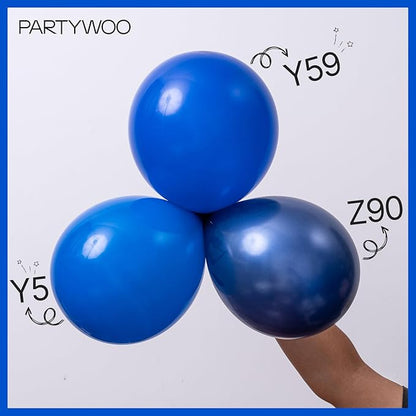 PartyWoo Royal Blue Balloons 155pcs Different Sizes Pack of 18 12 10 5 Inch Dark Blue Balloon Arch Kit for Baby Shower Gender Reveal Graduation Under The Sea Birthday Party Decorations Blue-Y59